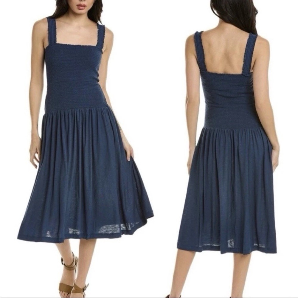 Nation Ltd Gabby Smocked Sundress Slate Blue‎ Ruffle Midi Dress Womens XS